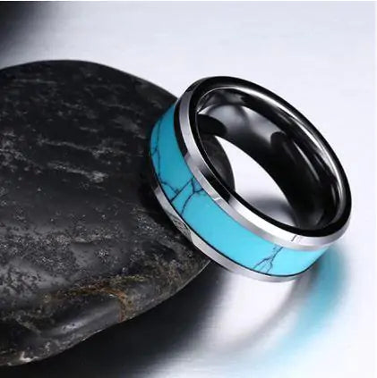 Silver Turquoise Inlay Tungsten Ring - GlimmaStyle