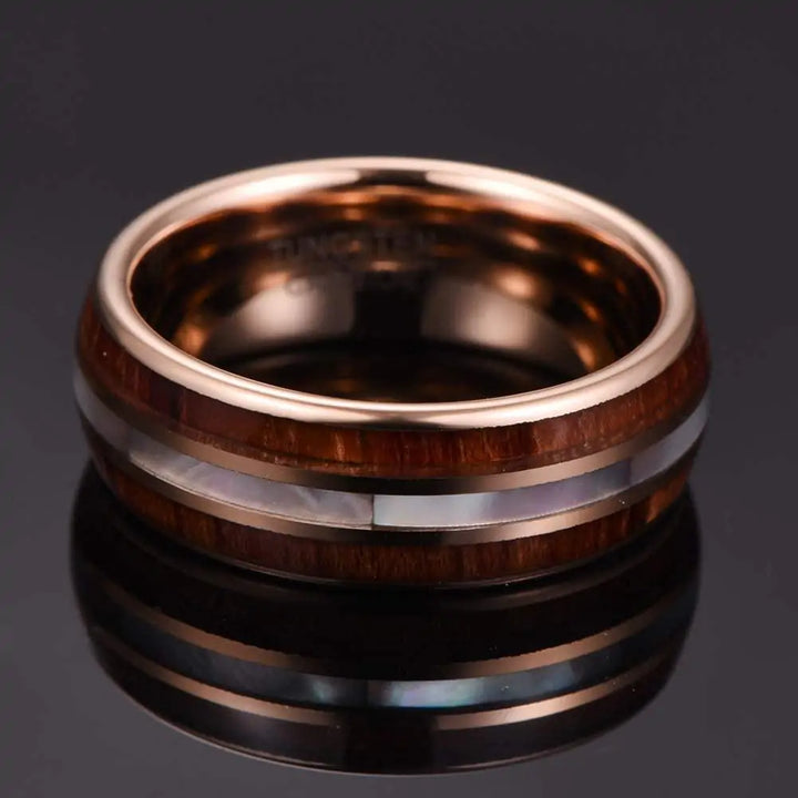 Koa Wood and Pearl Tungsten Ring - GlimmaStyle