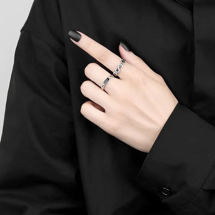 Silver Color Black Stone Ring - GlimmaStyle