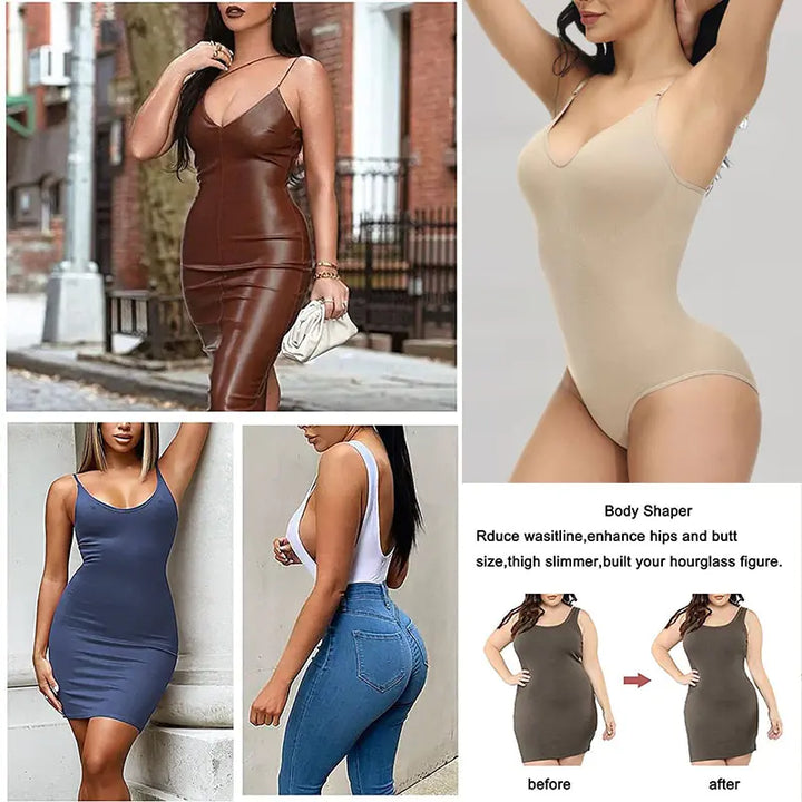 V Neck Spaghetti Strap Bodysuits - GlimmaStyle