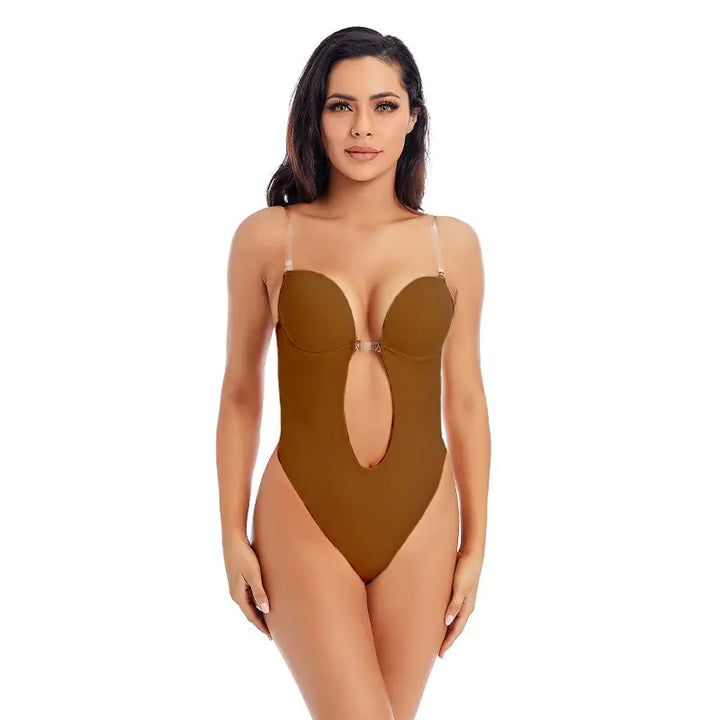 Deep V-Neck Thong Bodysuit Slimmer - GlimmaStyle