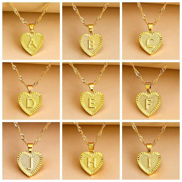 Initial Letter Heart Pendant Necklace - GlimmaStyle