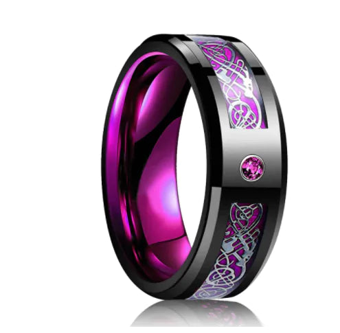 Dragon Stone Inlay Tungsten Ring - Purple - GlimmaStyle