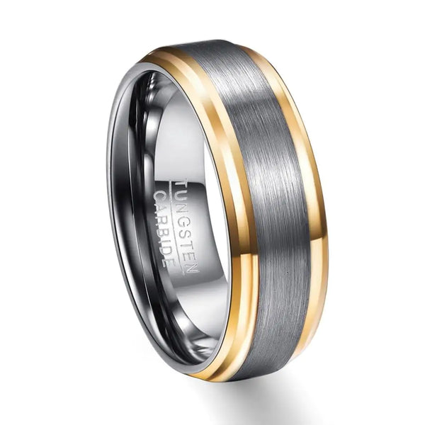 Brushed Silver with Gold Edge Tungsten Ring - GlimmaStyle