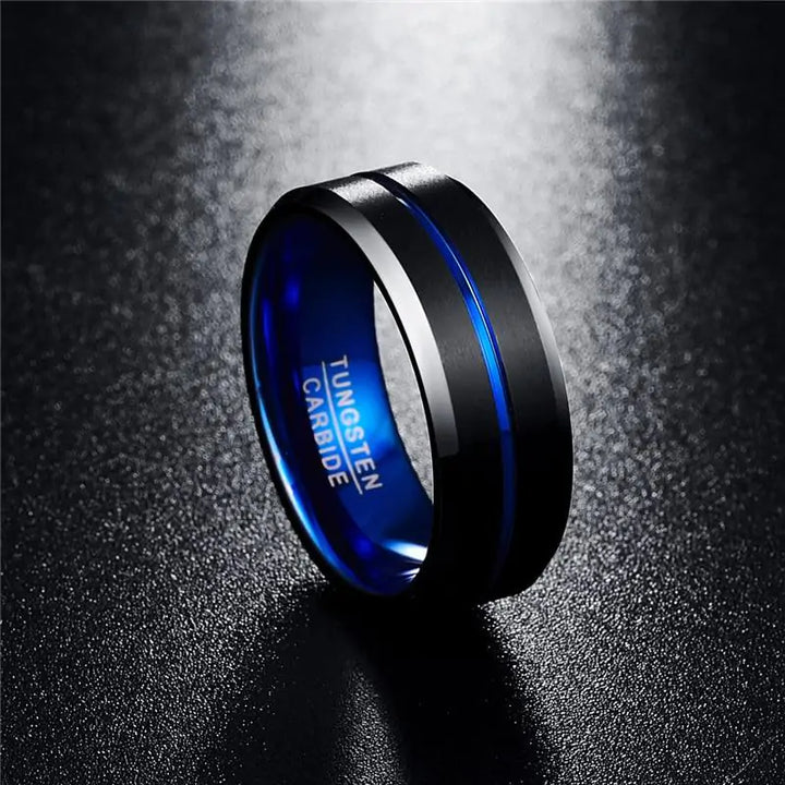 Thin Blue Line Black Tungsten Ring - GlimmaStyle