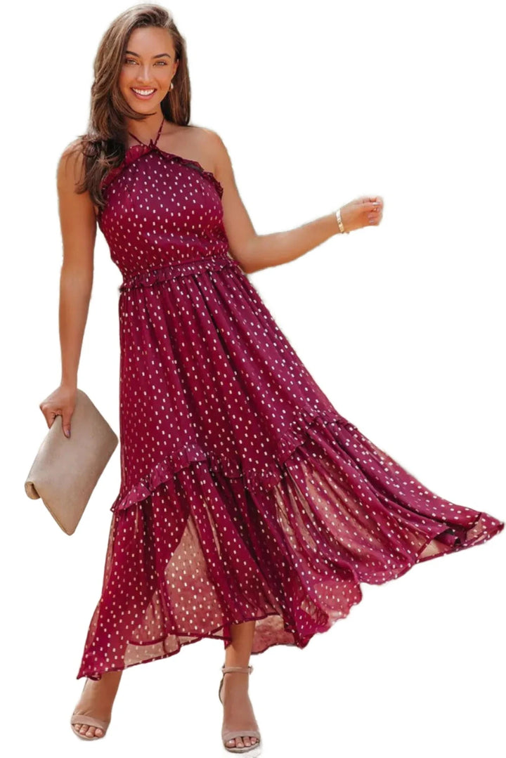 Red Polka Dot Long Dress - GlimmaStyle