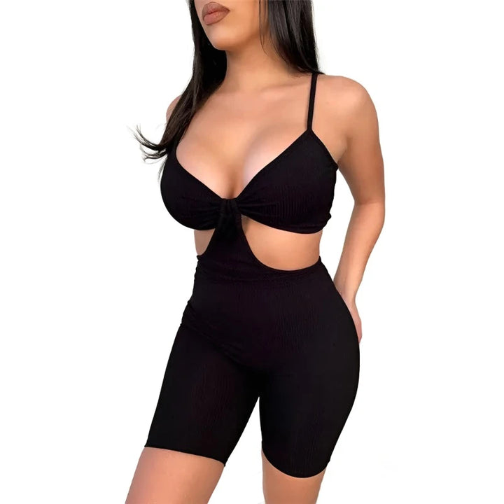 Hollow Out Spaghetti Strap Bodysuits - GlimmaStyle