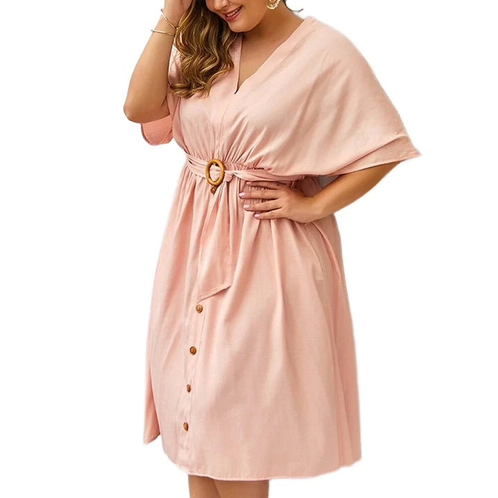 Plus Size Dress Full Sleeve V Neck - GlimmaStyle