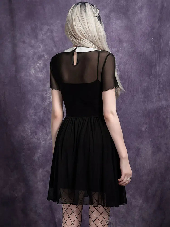 Wednesday Bat-Neck Mesh Dress - GlimmaStyle