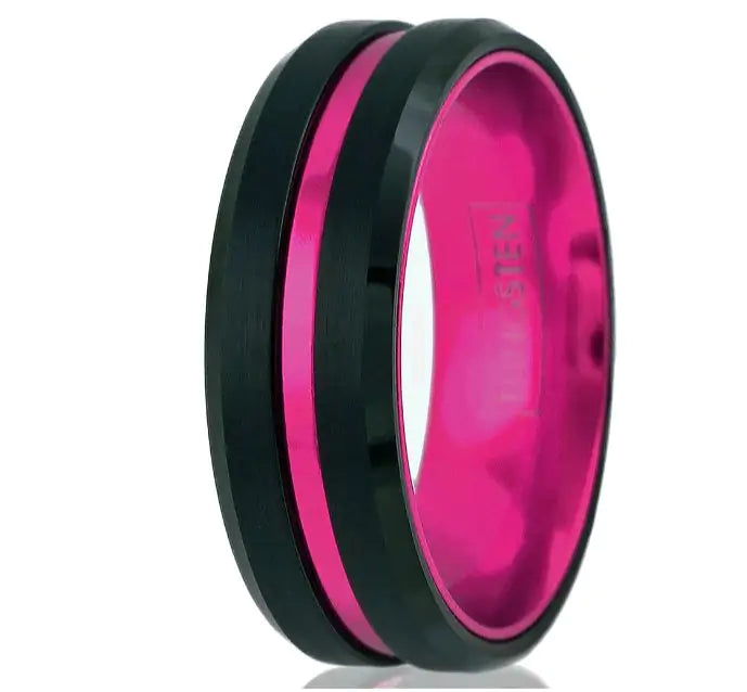 Black Tungsten and Hot Pink Stripe Ring - GlimmaStyle