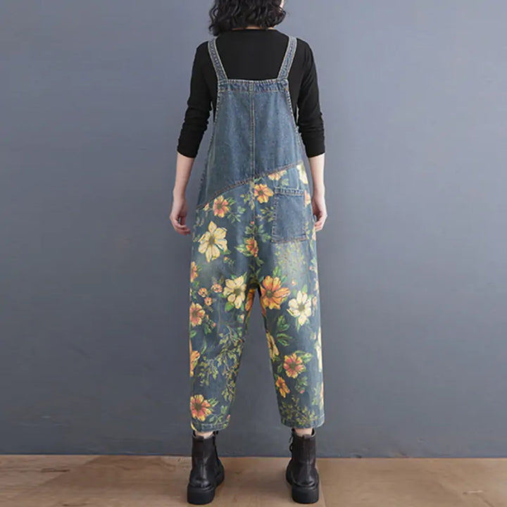 Patchwork Floral Denim Jumpsuit - GlimmaStyle