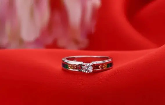 Colorful Cubic Zirconia Women Engagement Ring - GlimmaStyle