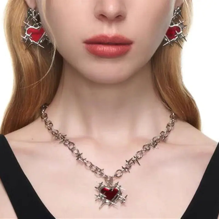 Love Heart Necklace and Earrings - GlimmaStyle