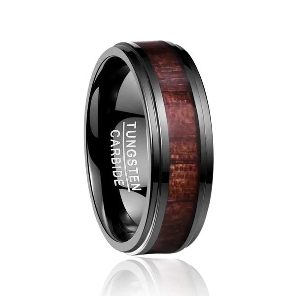 Black Wooden Tungsten Carbide Ring - GlimmaStyle