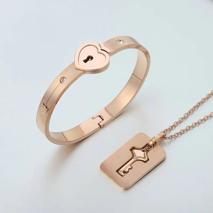 Stainless Steel Love Heart Lock Bangle Bracelet - GlimmaStyle