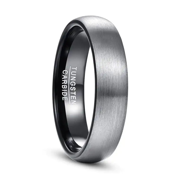 Brushed Silver and Black Tungsten Ring - GlimmaStyle