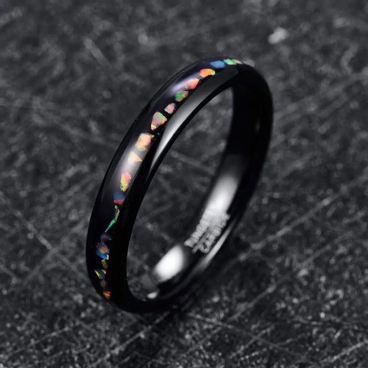 Crushed Opal Black Tungsten Ring - GlimmaStyle