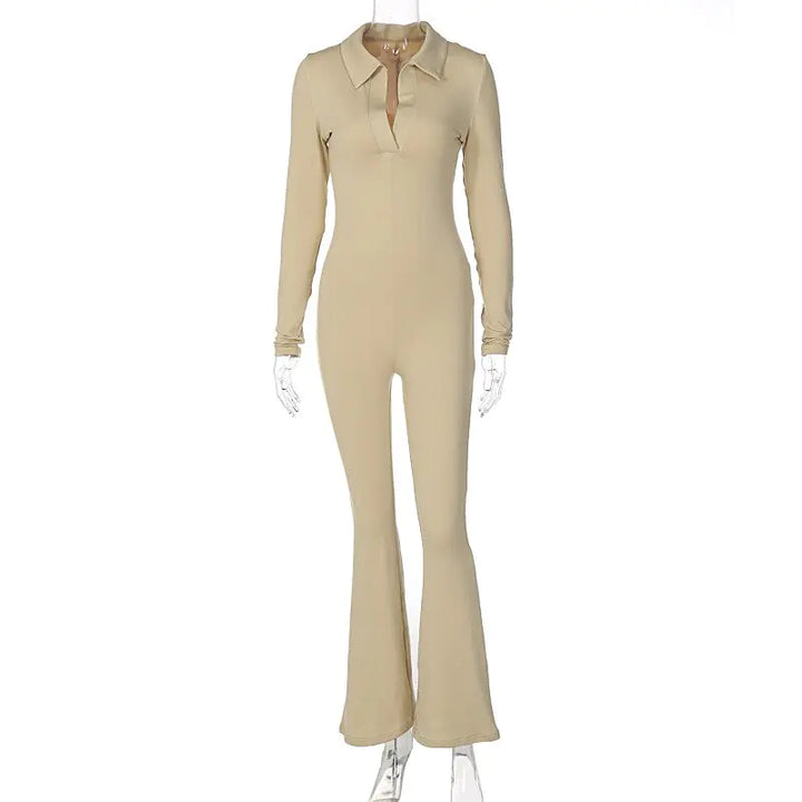 Long Sleeve V-Neck Skinny Jumpsuit - GlimmaStyle