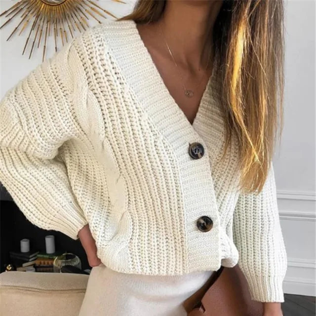 Vintage Knitted V Neck Cardigan - GlimmaStyle