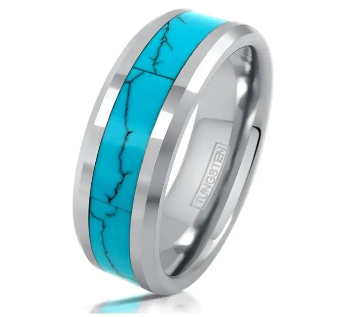 Silver Turquoise Inlay Tungsten Ring - GlimmaStyle