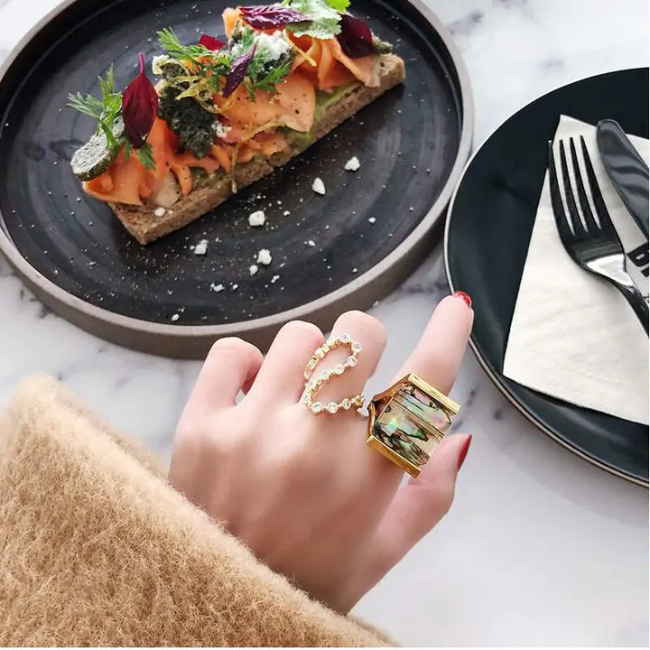 Colorful Shell Stone Square Ring - GlimmaStyle