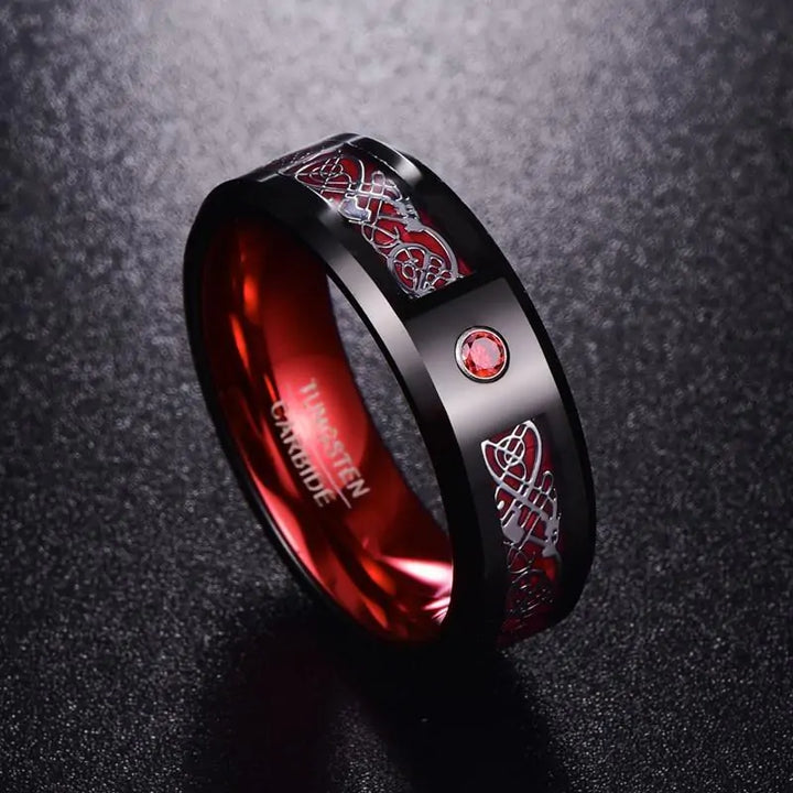 Dragon Stone Inlay Tungsten Ring - GlimmaStyle