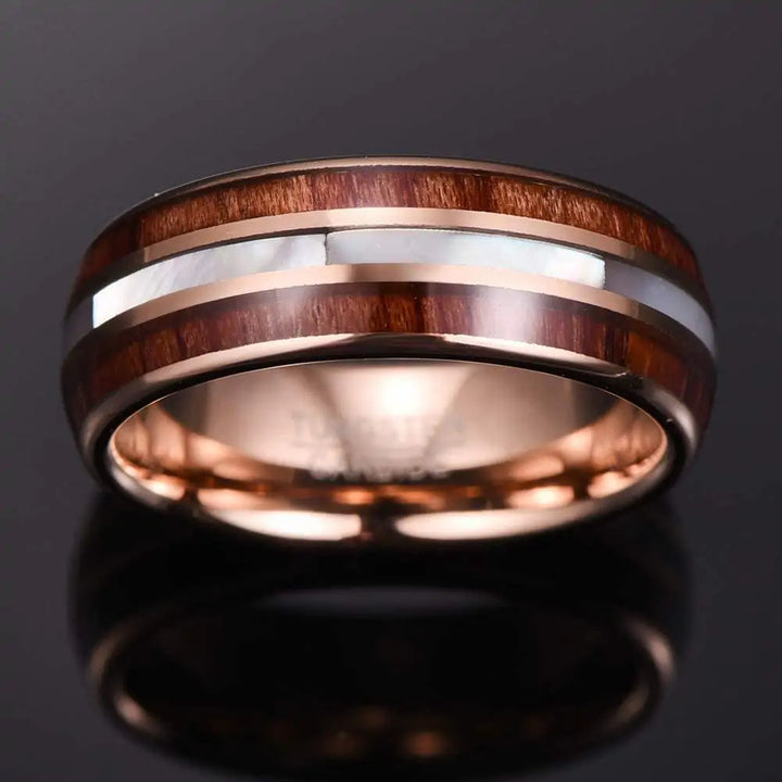 Koa Wood and Pearl Tungsten Ring - GlimmaStyle