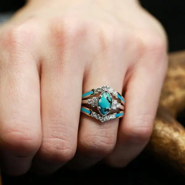 Achieving Dreams Turquoise 3-Piece Ring Set - GlimmaStyle