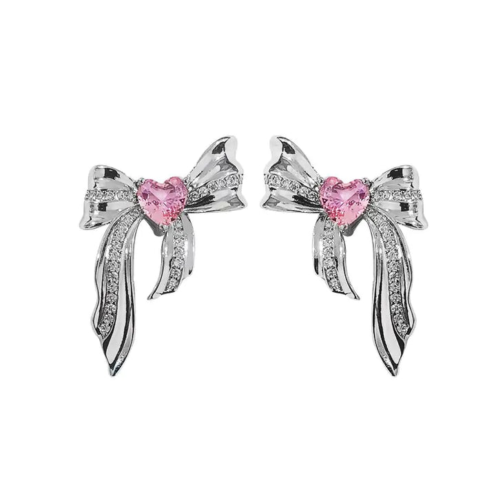 Sweet Pink Metal Bow Earrings - GlimmaStyle