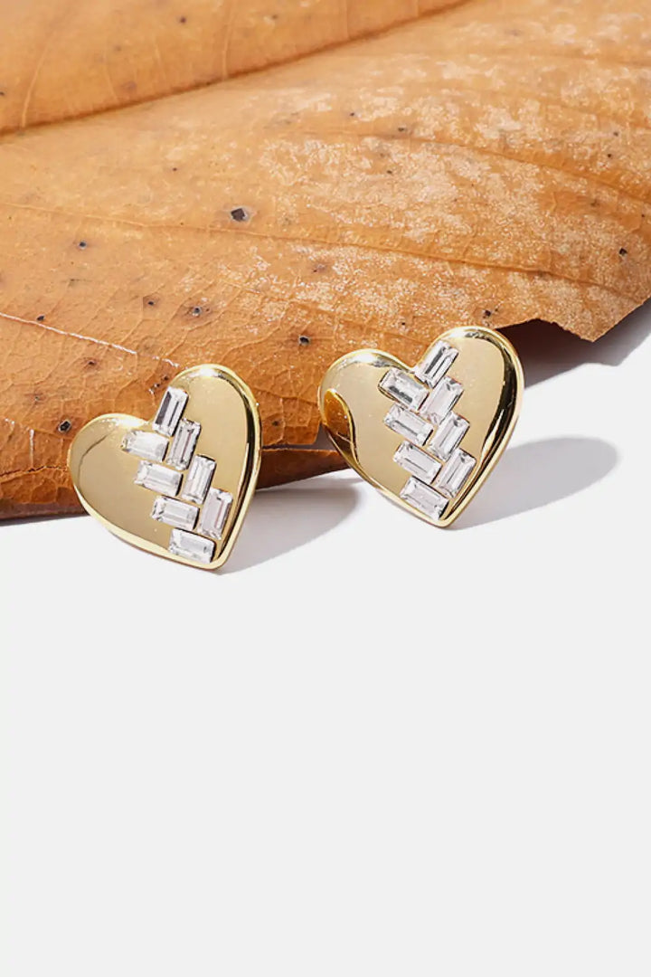 Inlaid Glass Heart Shaped Stud Earrings - GlimmaStyle