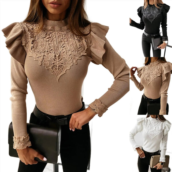 Long Sleeve Ruffle Lace Blouse - GlimmaStyle