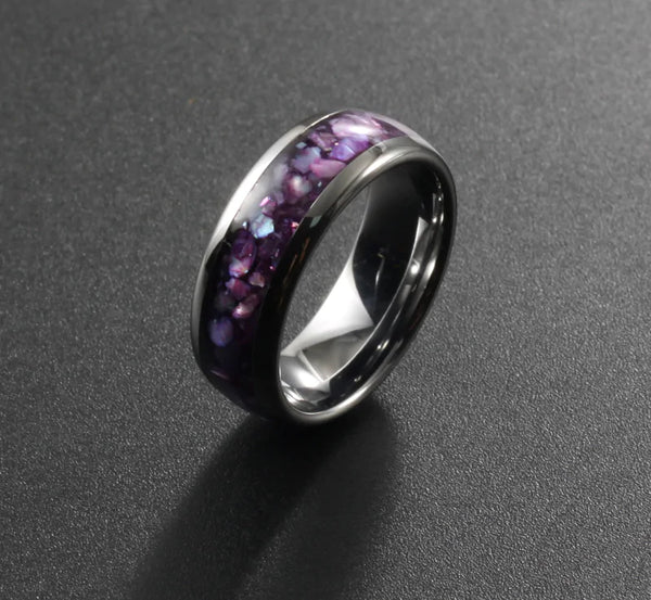 Purple and White Opal Tungsten Ring - GlimmaStyle