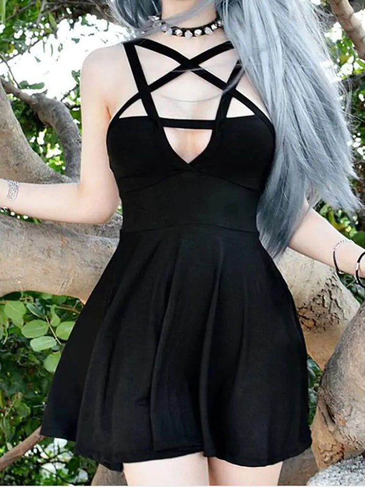 Pentagram Strap Gothic Dress - GlimmaStyle