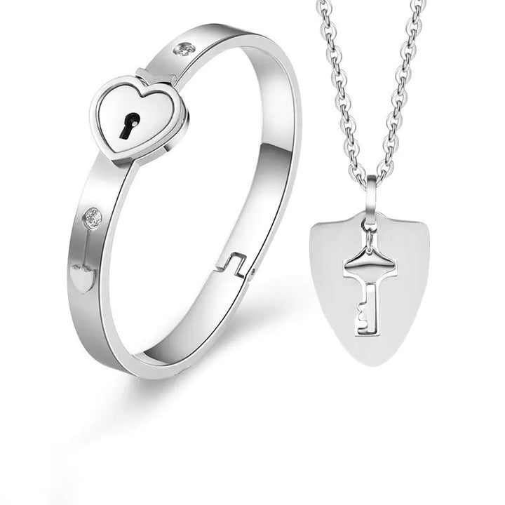 Stainless Steel Love Heart Lock Bangle Bracelet - GlimmaStyle