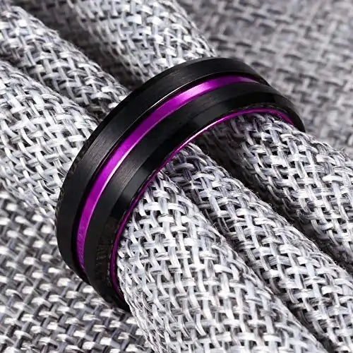 Black Tungsten and Purple Stripe Ring - GlimmaStyle