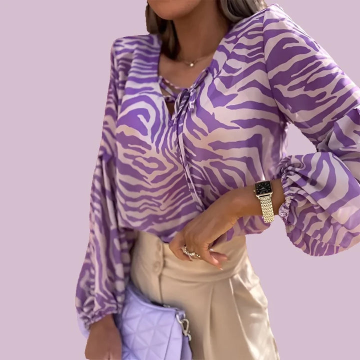 Zebra V-neck Women Blouse - GlimmaStyle