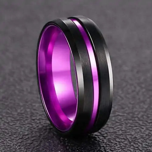 Black Tungsten and Purple Stripe Ring - GlimmaStyle