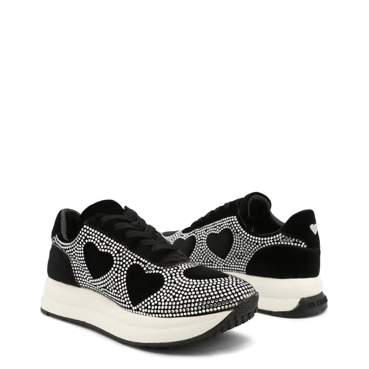 Rhinestone Heart Sneakers - Black - GlimmaStyle