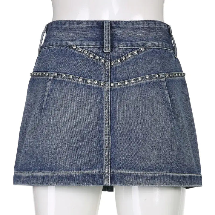 Vintage Diamond Denim Mini Skirt - GlimmaStyle