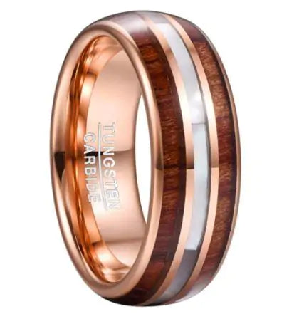 Koa Wood and Pearl Tungsten Ring - GlimmaStyle