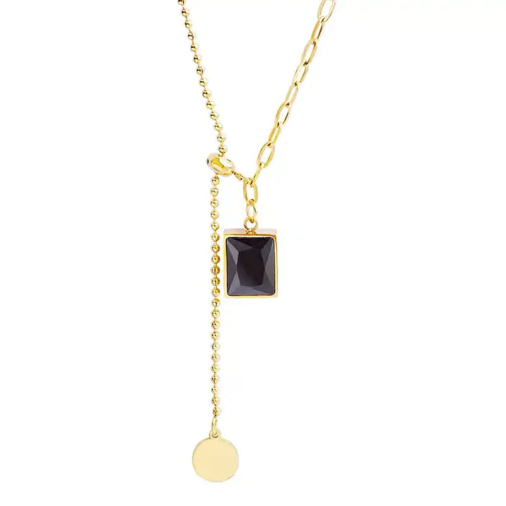 Black Gem Square Necklace - GlimmaStyle