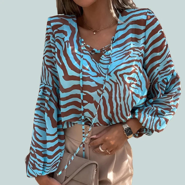 Zebra V-neck Women Blouse - GlimmaStyle