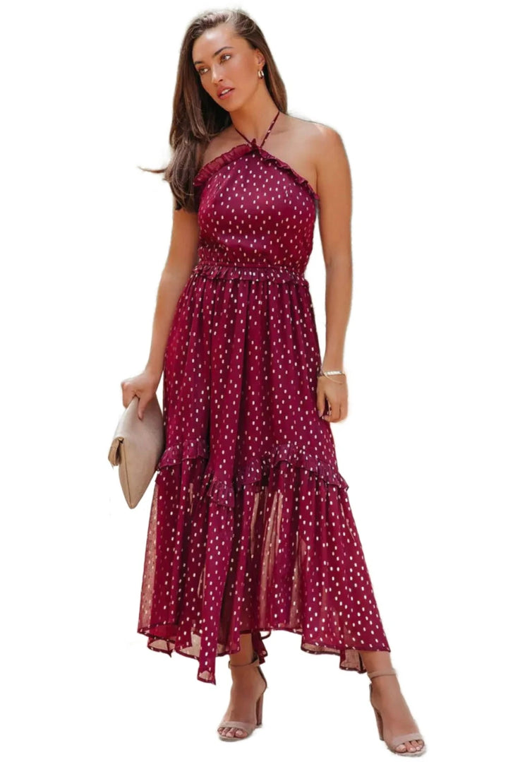 Red Polka Dot Long Dress - GlimmaStyle