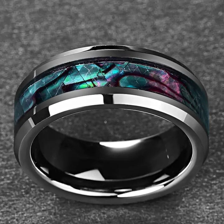 Abalone Shell Beveled Tungsten Carbide Ring - GlimmaStyle