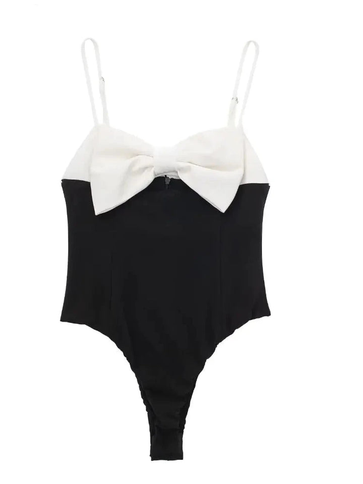 Sexy Bow Design White And Black Playsuits - GlimmaStyle