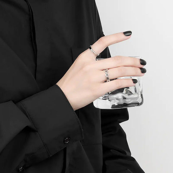 Silver Color Black Stone Ring - GlimmaStyle