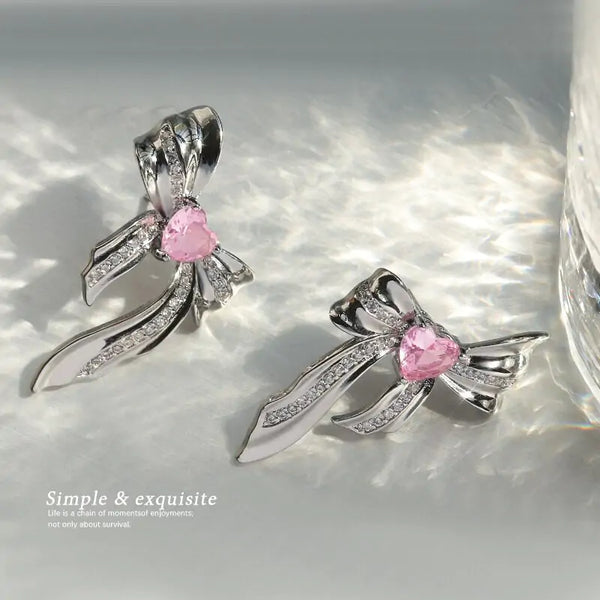 Sweet Pink Metal Bow Earrings - GlimmaStyle