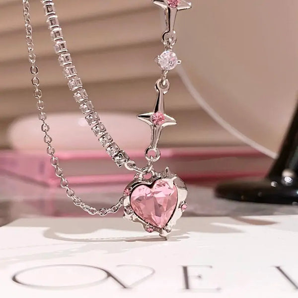 Sweet Pink Heart Crystal Necklace - GlimmaStyle