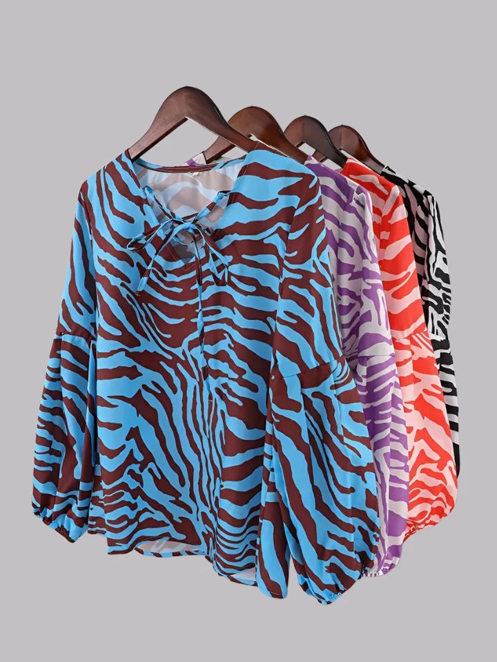 Zebra V-neck Women Blouse - GlimmaStyle