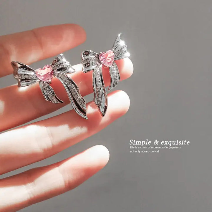 Sweet Pink Metal Bow Earrings - GlimmaStyle